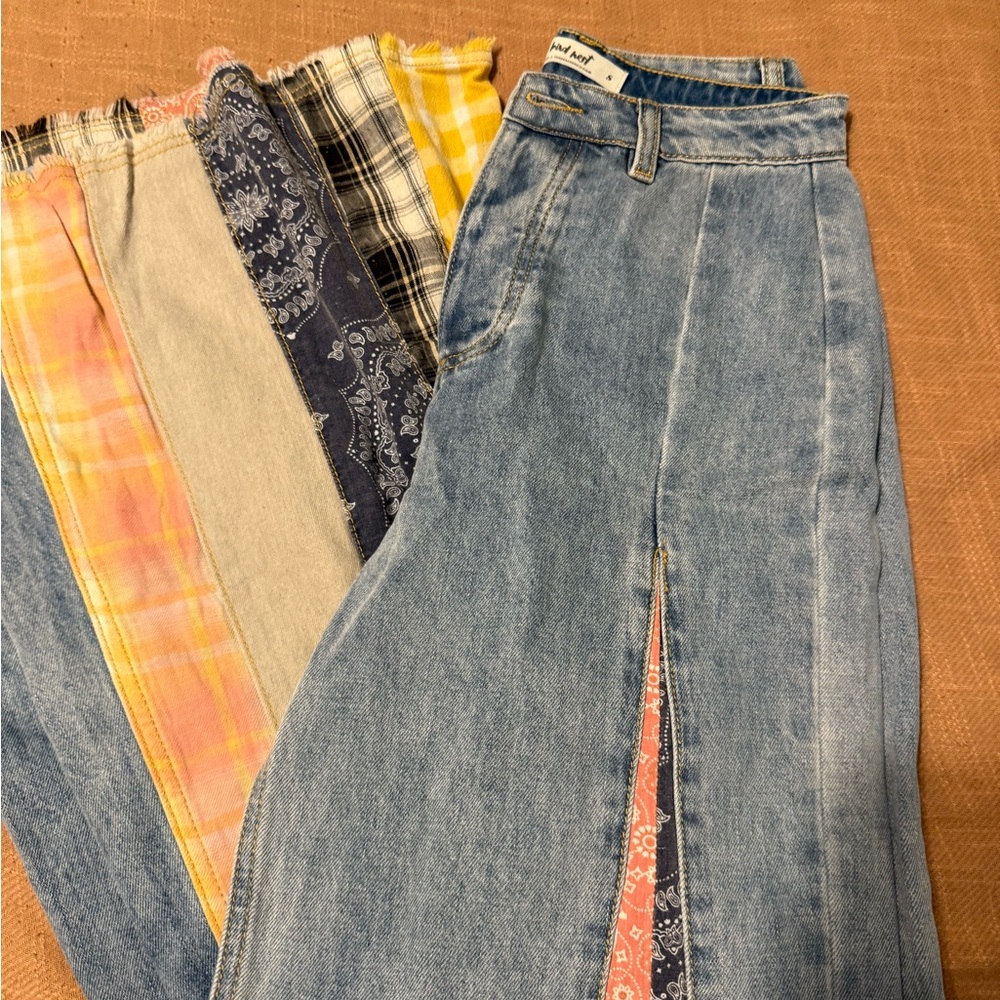 Three Bird Nest Multicolor Patchwork Flare Jeans